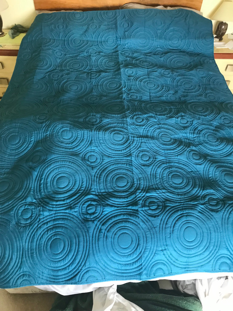 Quilted Single Bedspread/Throw, Peacock/Teal colour