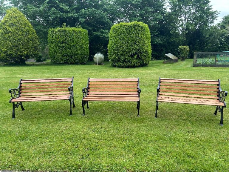 Three Newly Refurbished Cast Iron Garden Benches