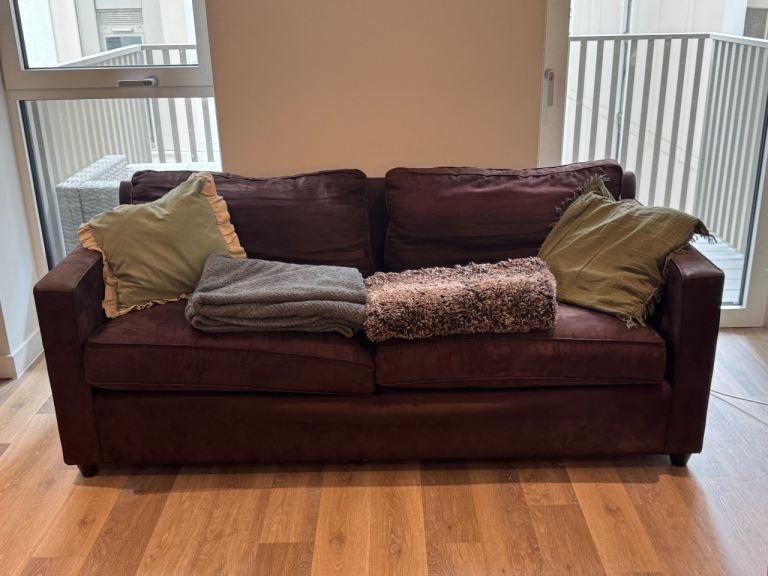 Brown 2-Seater Fabric Sofa – Good Condition