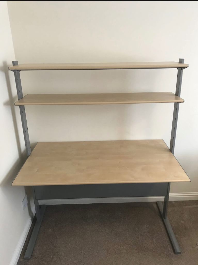 Desk with Shelves – Good Condition, Light Wood Finish
