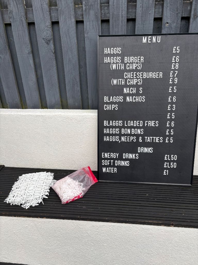 Cafe peg menu board with letters / numbers 