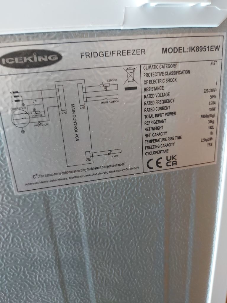 Iceking Fridge/freezer model number;IK8951EW