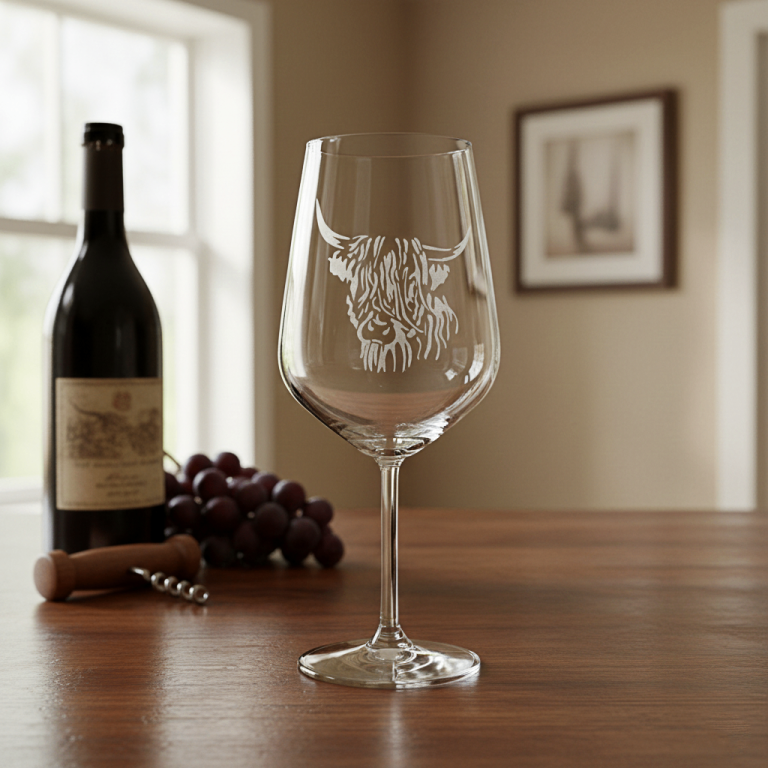 Highland Cow Engraved Wine Glass Engraved Valentine's Gift Large Stemmed Glass