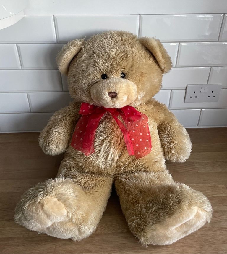 Giant Teddy Bear 74cm Stuffed Animal Large Bear Plush with Red Love Heart Ribbon