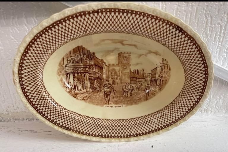 1880 Shakespeare Land Yellow Brown Transferware Platter Serving Bowl 