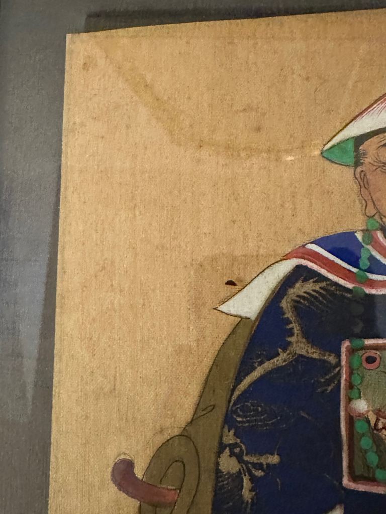 Vintage Chinese Gouache Painting On Silk Elder Ancestor Portrait Man / Emperor 