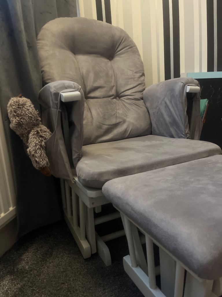 Grey Reclining/Rocking Chair with Footstool