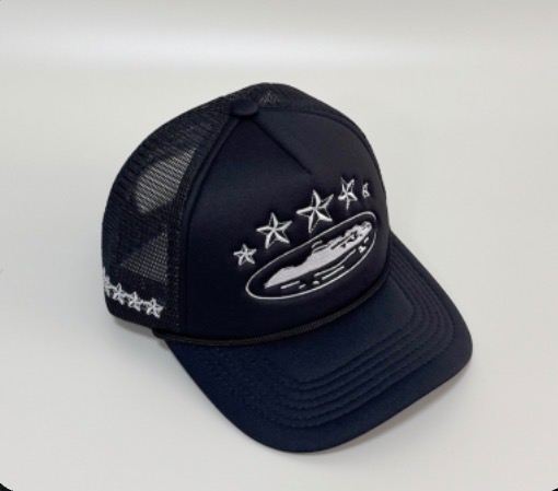 Black Mesh Back Baseball Cap with Star Design – Excellent