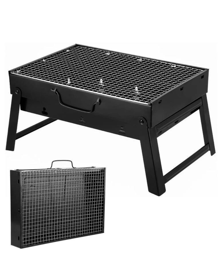 Portable Folding BBQ Grill – Compact Black Charcoal Barbecue