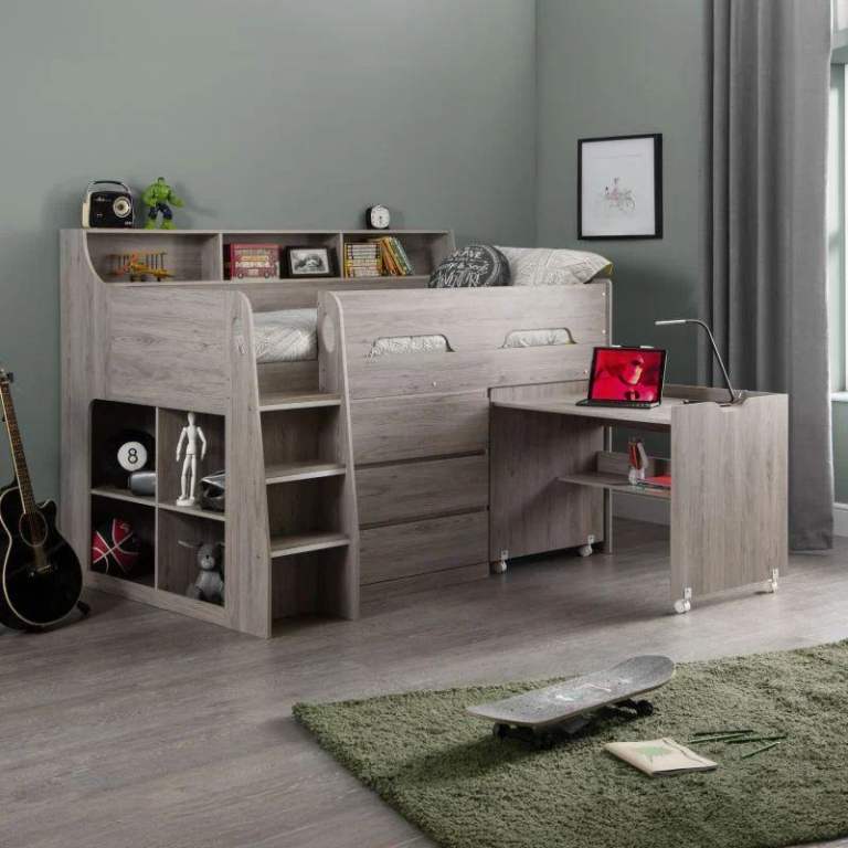 Grey Oak Wooden Mid Sleeper Cabin Bed Frame - 3ft Single