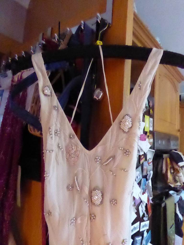 Cream Full Length Beaded Evening Dress Size 14/16