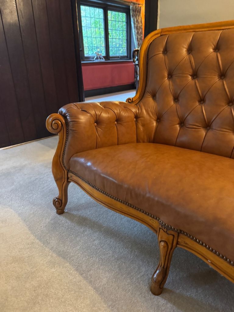 Vintage French Rococo-Style Tufted Leather Sofa in Cognac Brown | in ...