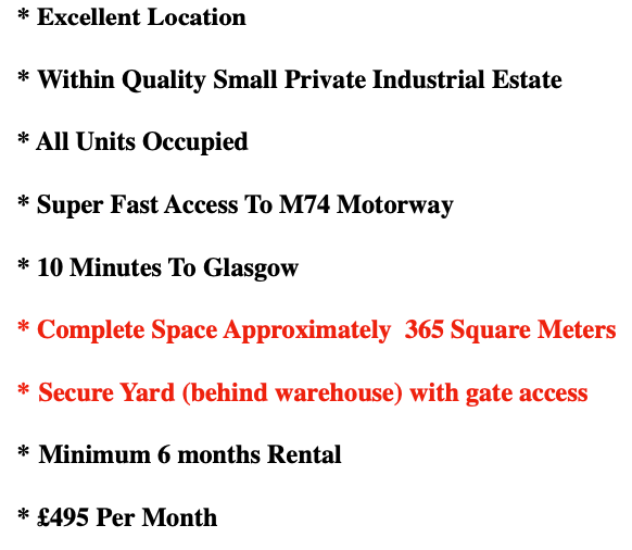 YARD FOR RENT IN RUTHERGLEN, GREAT LOCATION:  SAFE & SECURE at £495 PER MONTH