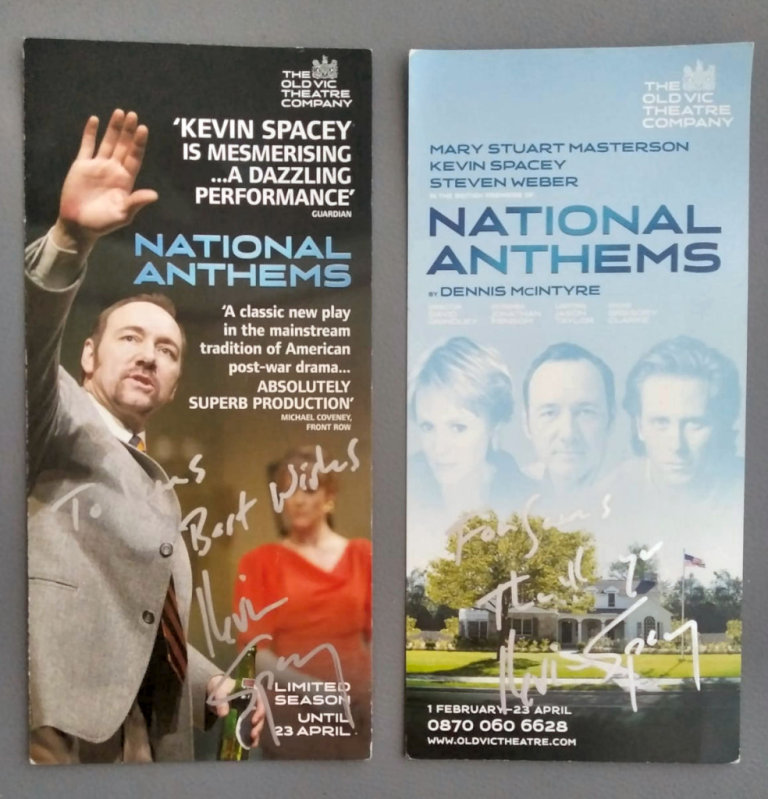 **REDUCED**   Kevin Spacey, x2 Autographs, Signed on 8 x 4 Fold Out, Pamphlet. 