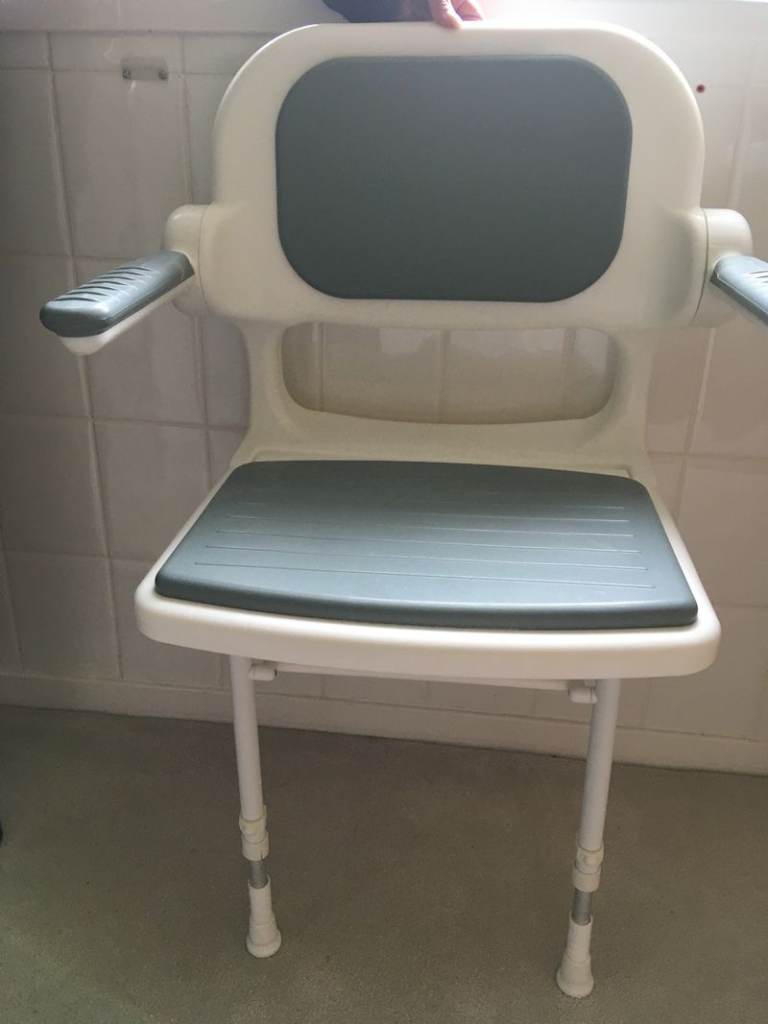 AKW Fold-Up Grey Padded Shower Seat With Grab Rail