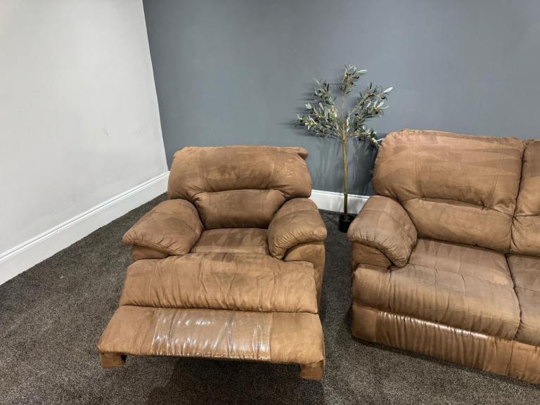 SCS Brown Suede 3 Seater Sofa & Power Recliner Armchair  £350 Free Local Delivery 
