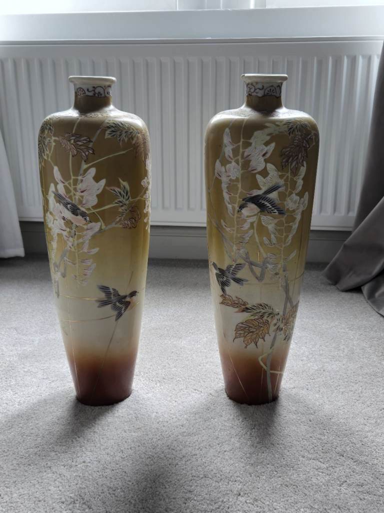 Japanese Wisteria and Swallow Vases 