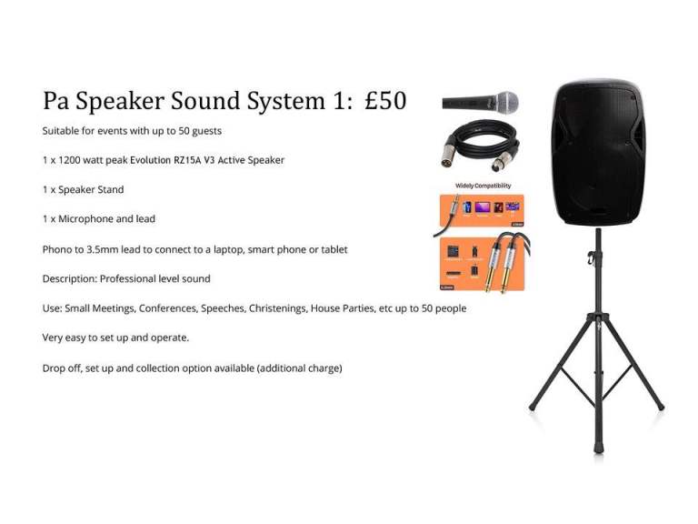 SPEAKER SOUND SYSTEM PA FOR HIRE  
