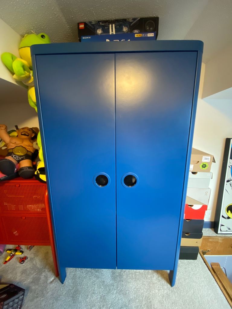 Blue Ikea Children's Wardrobe with Shelves and Rail
