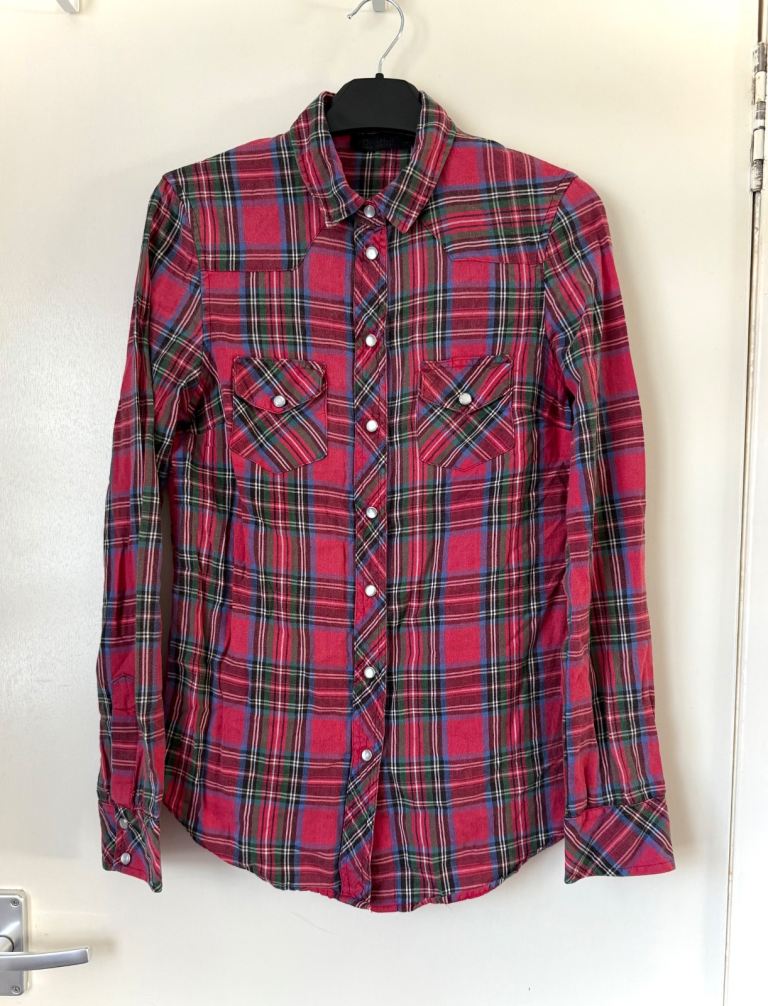 Women’s Topshop pink tartan shirt, size 8