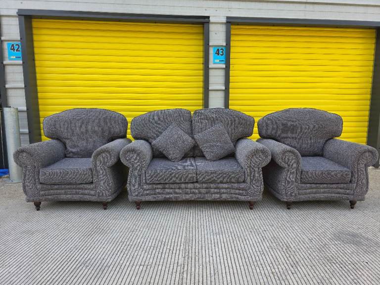 Grey Fabric Sofa Set - Two Seater and Two Armchairs