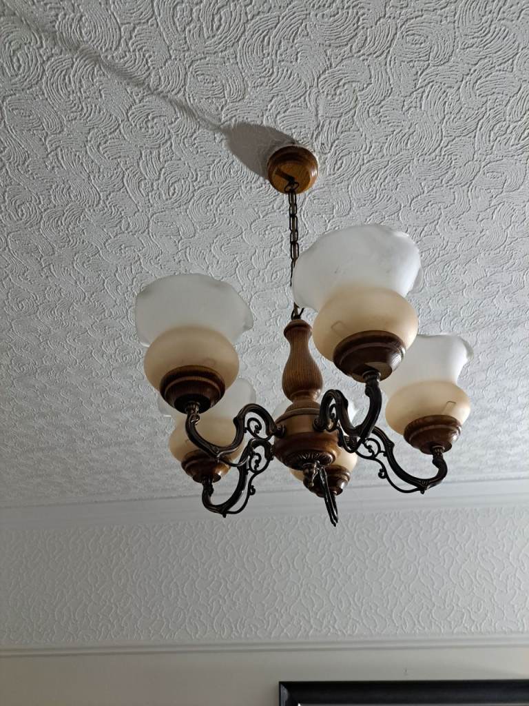 wooden ceiling light and 3 wall lights