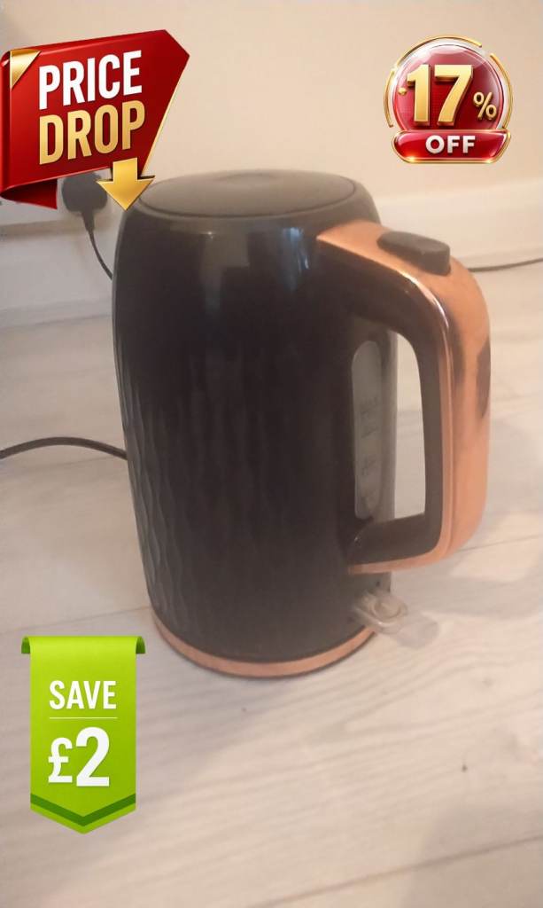 George Home 1.7L Black & Rose Gold Textured Electric Kettle