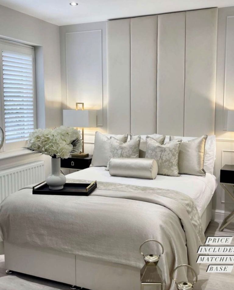 Beige fabric headboard Double Bed, Good Condition