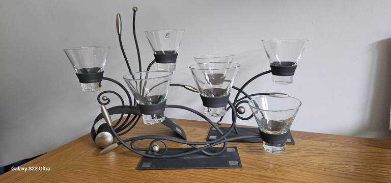 3 x ornaments T light glass holder painted black metal base