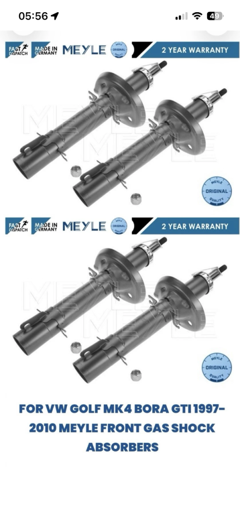 FOR Volkswagen GOLF MK4 BORA GTI 1997-2010 MEYLE FRONT GAS SHOCK ABSORBERS