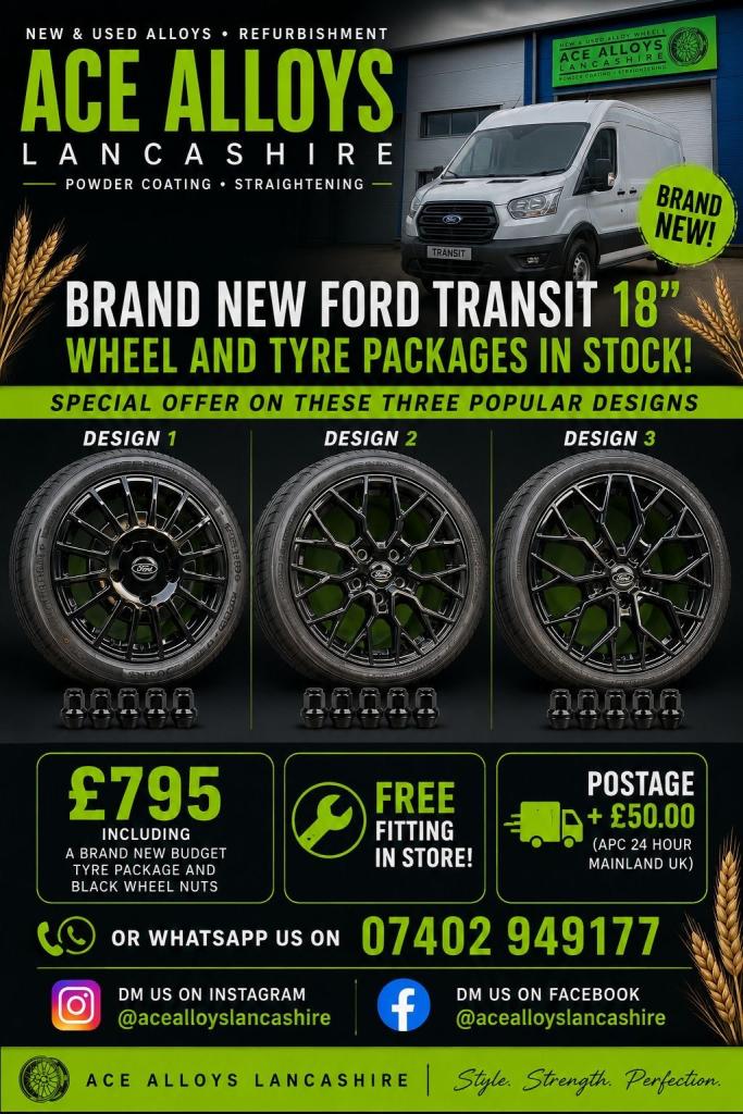 *BRAND NEW* FORD TRANSIT 18” 5x160 ALLOY WHEELS + BRAND NEW TYRES 