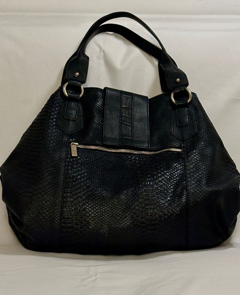 Patrick Cox Genuine Leather Snake-Effect Bag – Black
