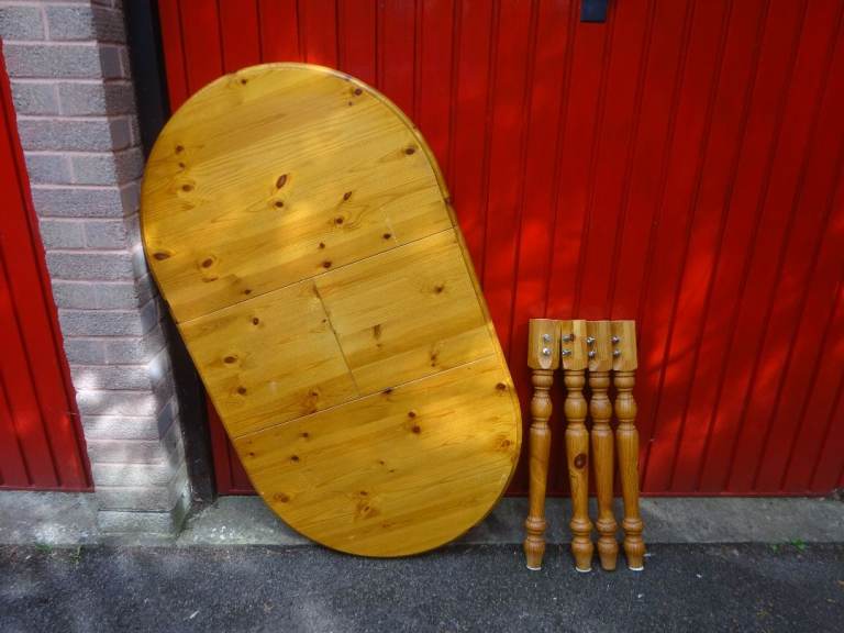 FREE...Pine Oval Dining Table Top with Legs – Good Condition