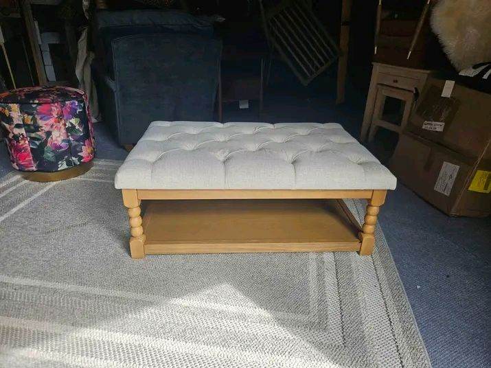 Light Wood and White Fabric Ottoman/Coffee Table – Good Condition