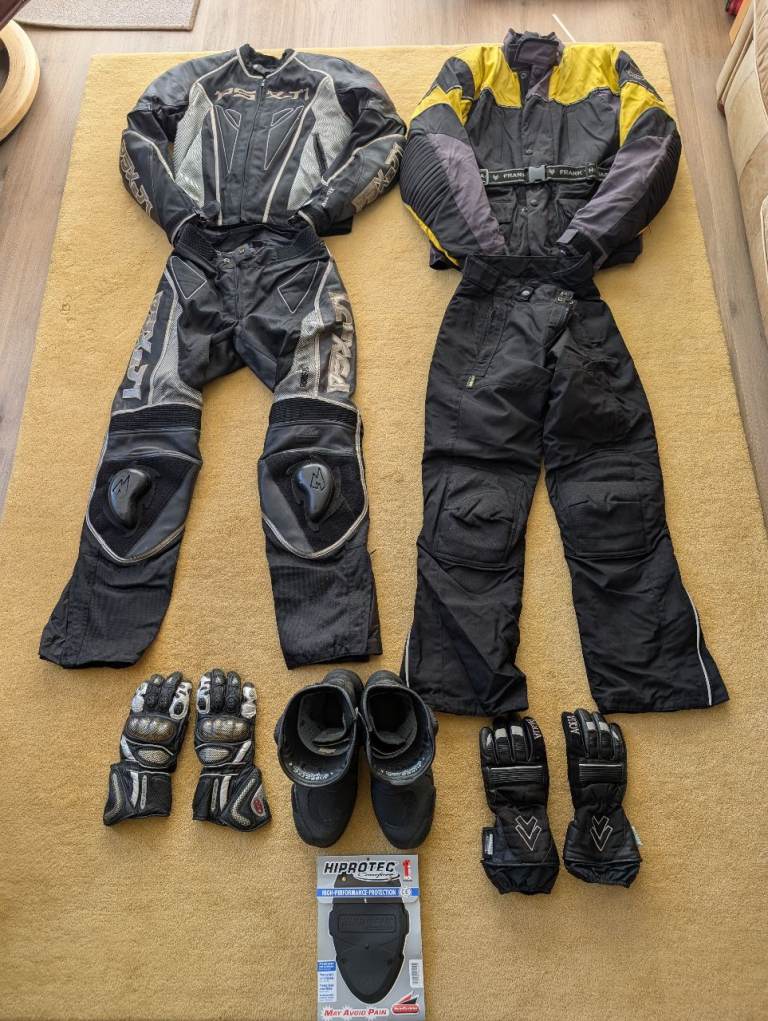 Mens motorcycle clothing bundle - jackets, trousers, boots and gloves