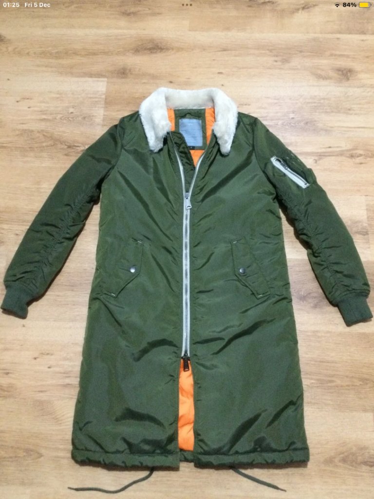 RRP £160 Rare Genuine Quilted Alpha Industries Flyer’s Bomber Long Parka Coat Jacket Fur S