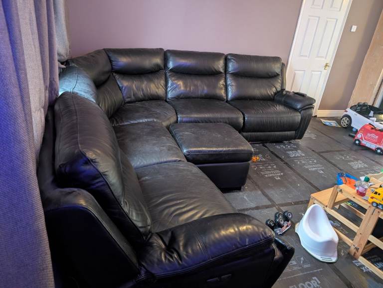 DFS 'trek' black leather corner sofa