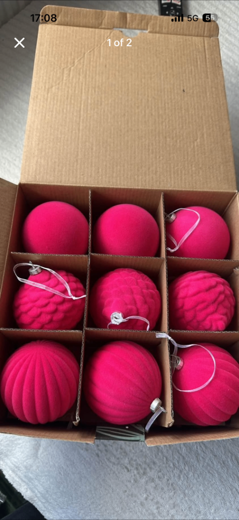 The Range Hot Pink Velvet Christmas Baubles - New, Unused