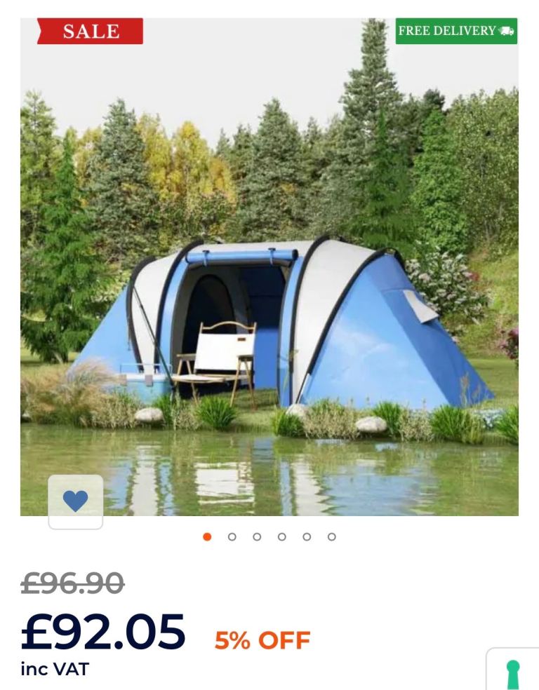 Outsunny 4 Man Tunnel Tent - Blue/White, New