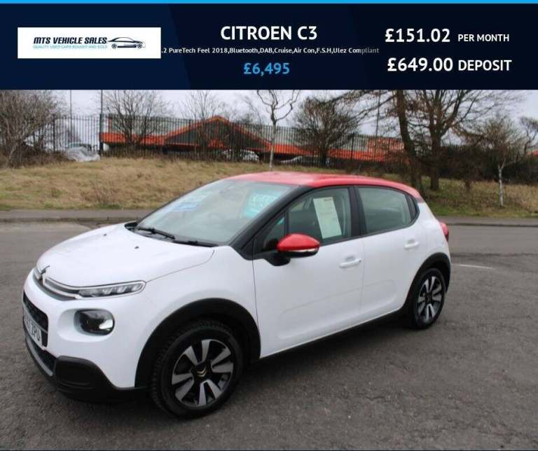 2018 Citroen C3 1.2,PureTech Feel,Bluetooth,DAB,Cruise,Air Con,F.S.H,Ulez Compliant HATCHBACK Pet...
