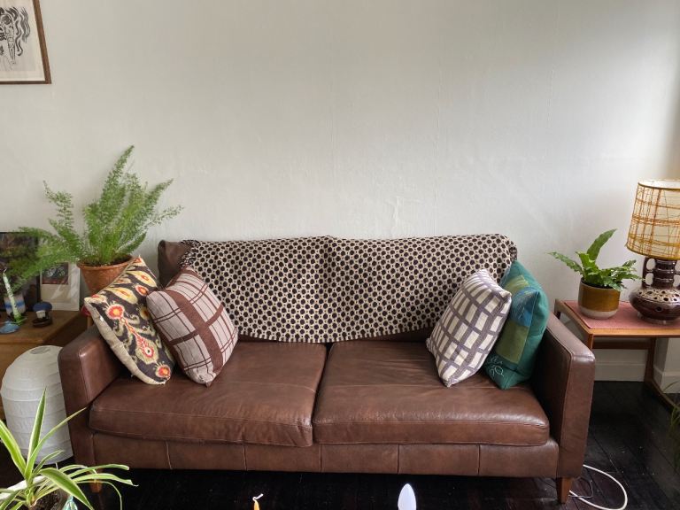 John Lewis Brown Leather 2-Seater Sofa – Good Condition