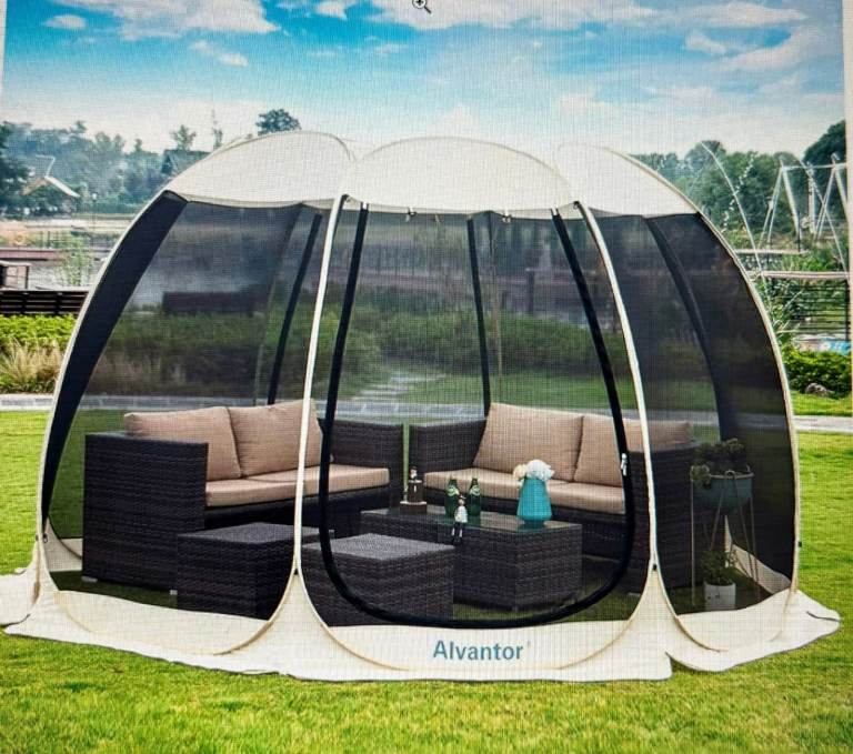 Alvantor Pop Up Gazebo Screen House, Mosquito Netting Shelter, UV Resistant Sun (10'x10', Beige) 