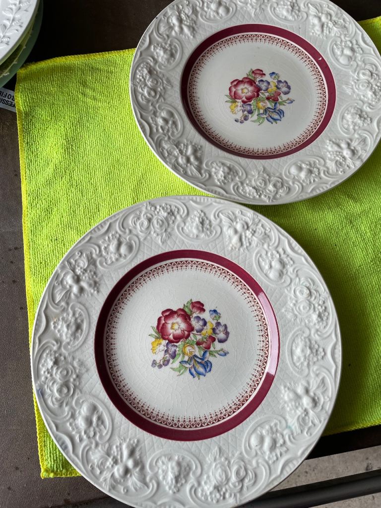 Vintage Style Floral Ceramic Dinner Plates - Good Condition
