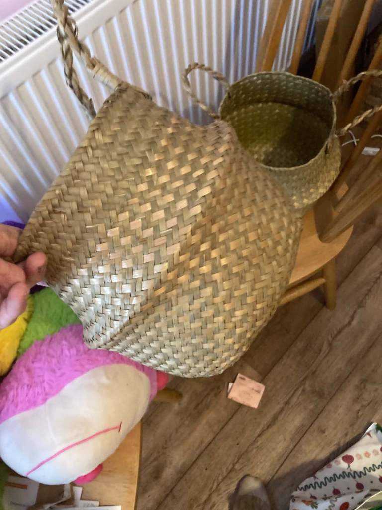 4 new 3 each Woven Seagrass Storage Basket with Handles – Good Condition