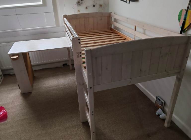 Kids Mid Sleeper Bed with Desk and Shelving – Good Condition