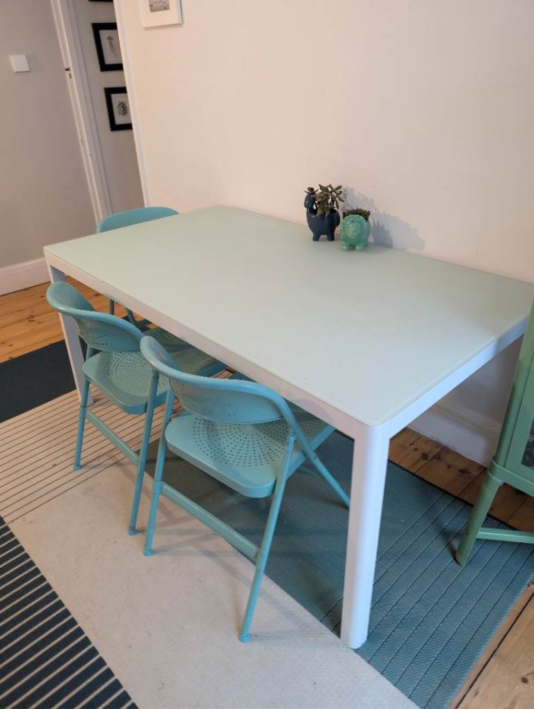 Large Habitat Glass/White Dining Table