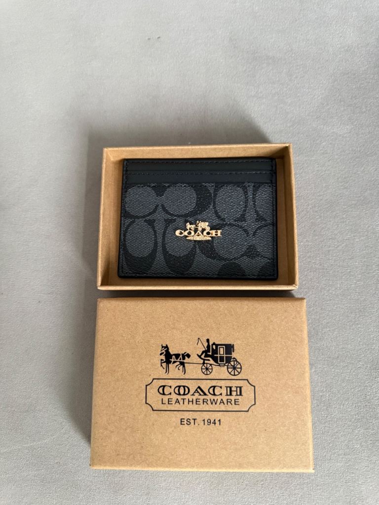 COACH Black Monogram Card Holder Wallet - Brand New in Box