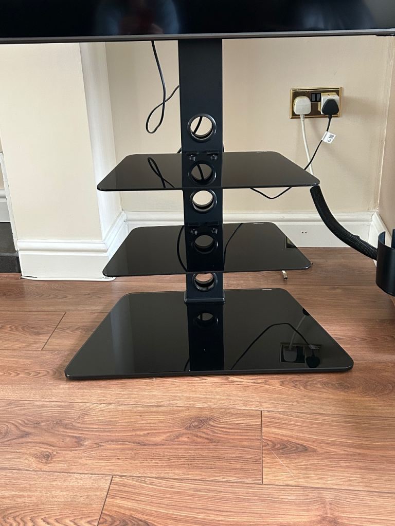 Black column TV stand with shelves 
