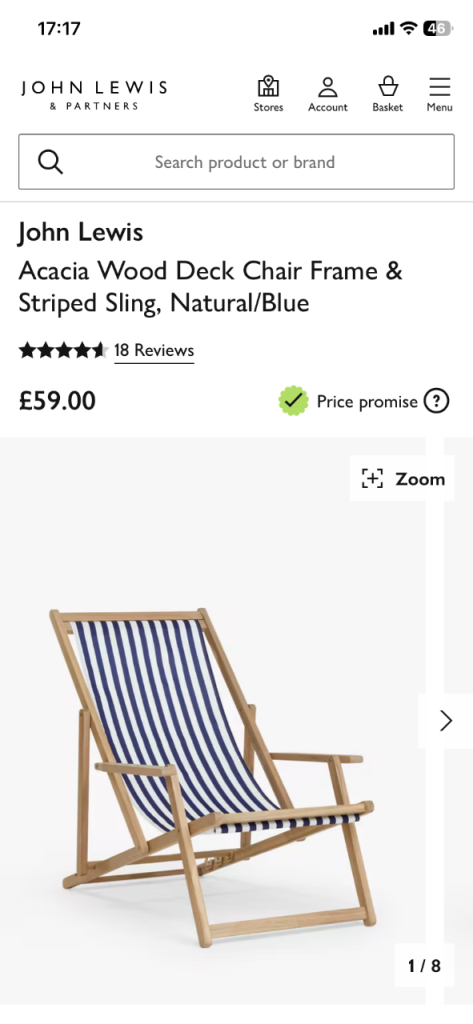 John Lewis Deck chairs x2. Delivery available