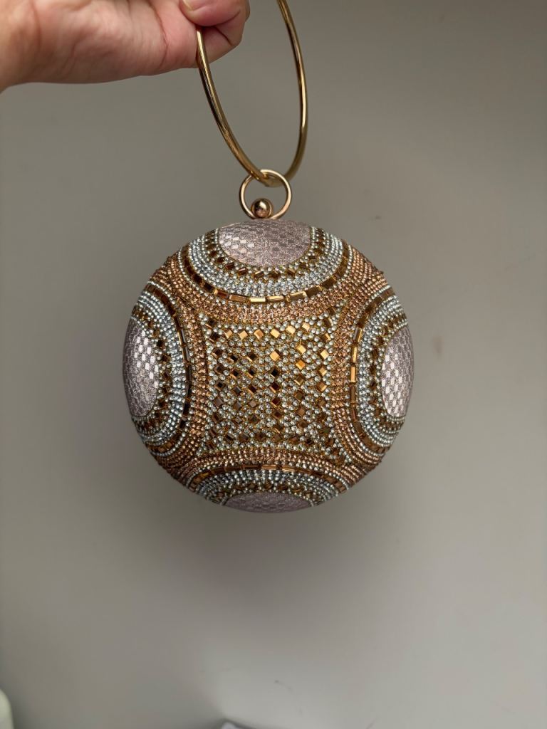 Gold & Crystal Sphere Clutch – Brand New